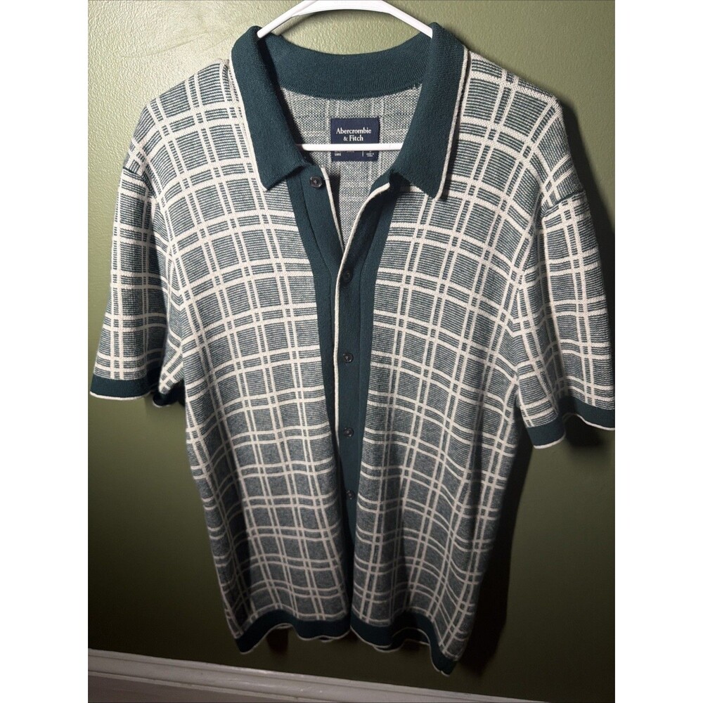 Men’s Abercrombie And Fitch Knit Button Up Polo Sweater Green Size Small Retro